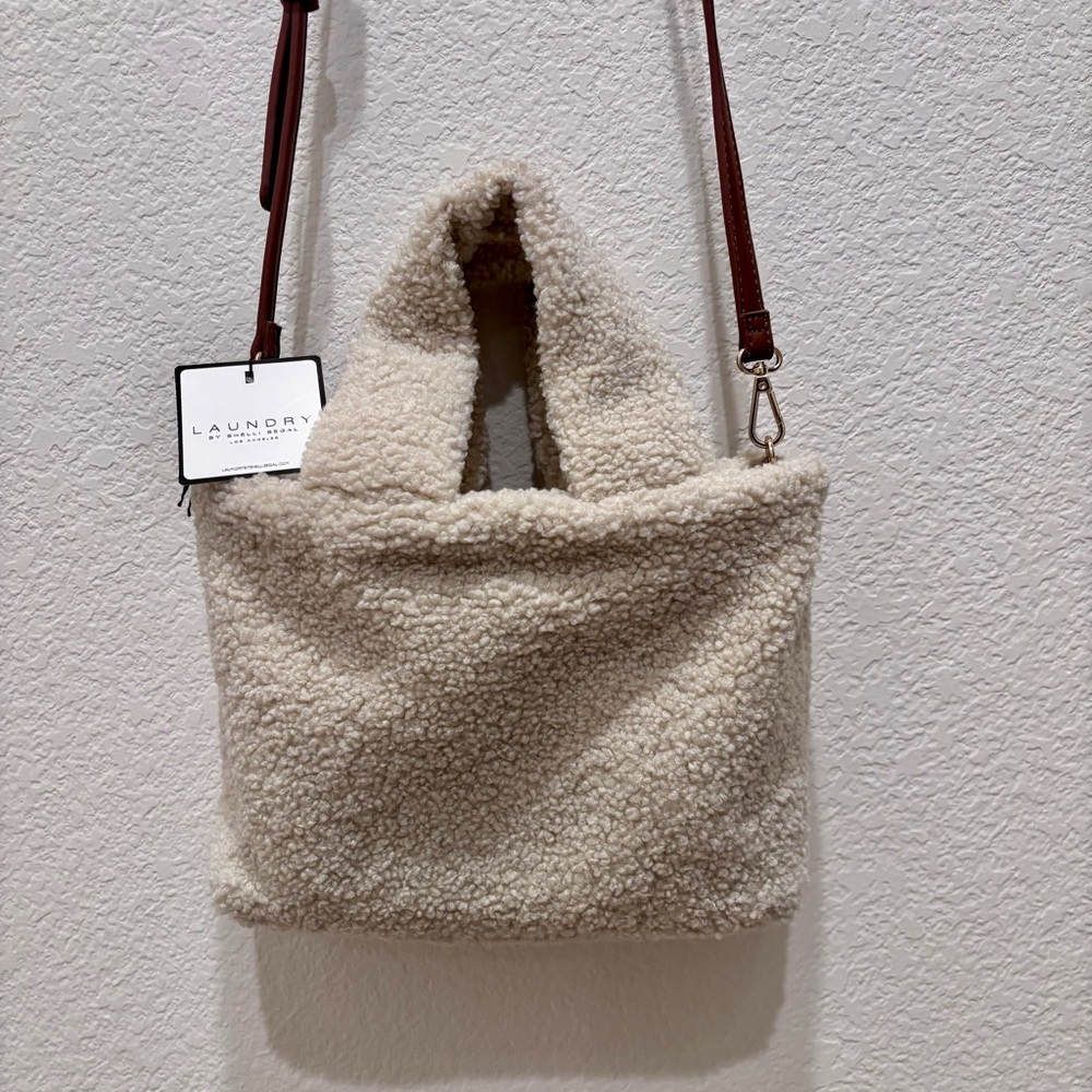NWT Laundry By Shelli Segal Cream Sherpa Tote Crossbody Shoulder Bag Cabin Core